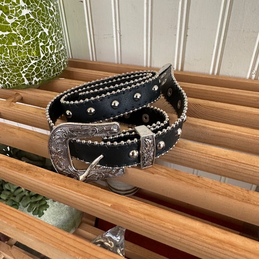 Studded Black Belt with Silver Accents